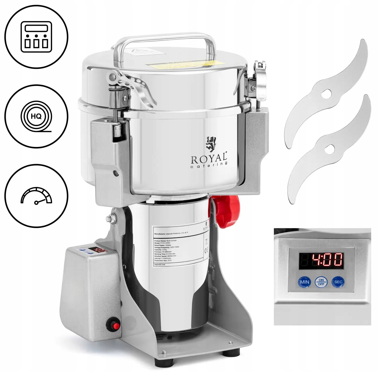 Mlýnek na koření 2000 g 21x9,5 cm Royal Catering RCMZ-2000D 10012951