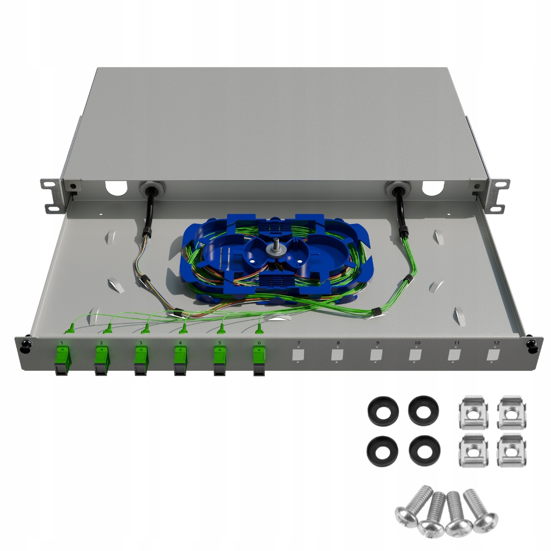 Optický přepínač Šuplík Rack 19" 1U 12xSC Simplex Šedá