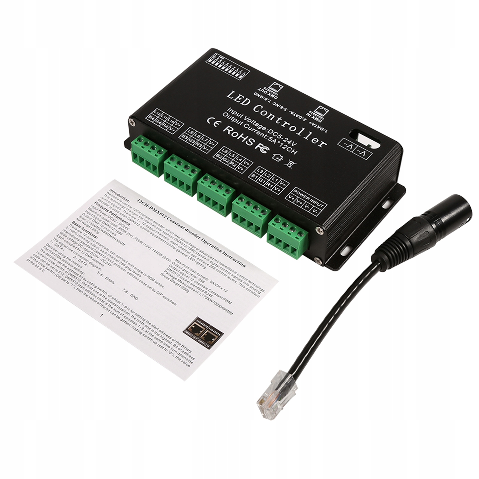 KONTROLER DMX 512 RGB TAŚMA LED DEKODER 12 KANAŁÓW