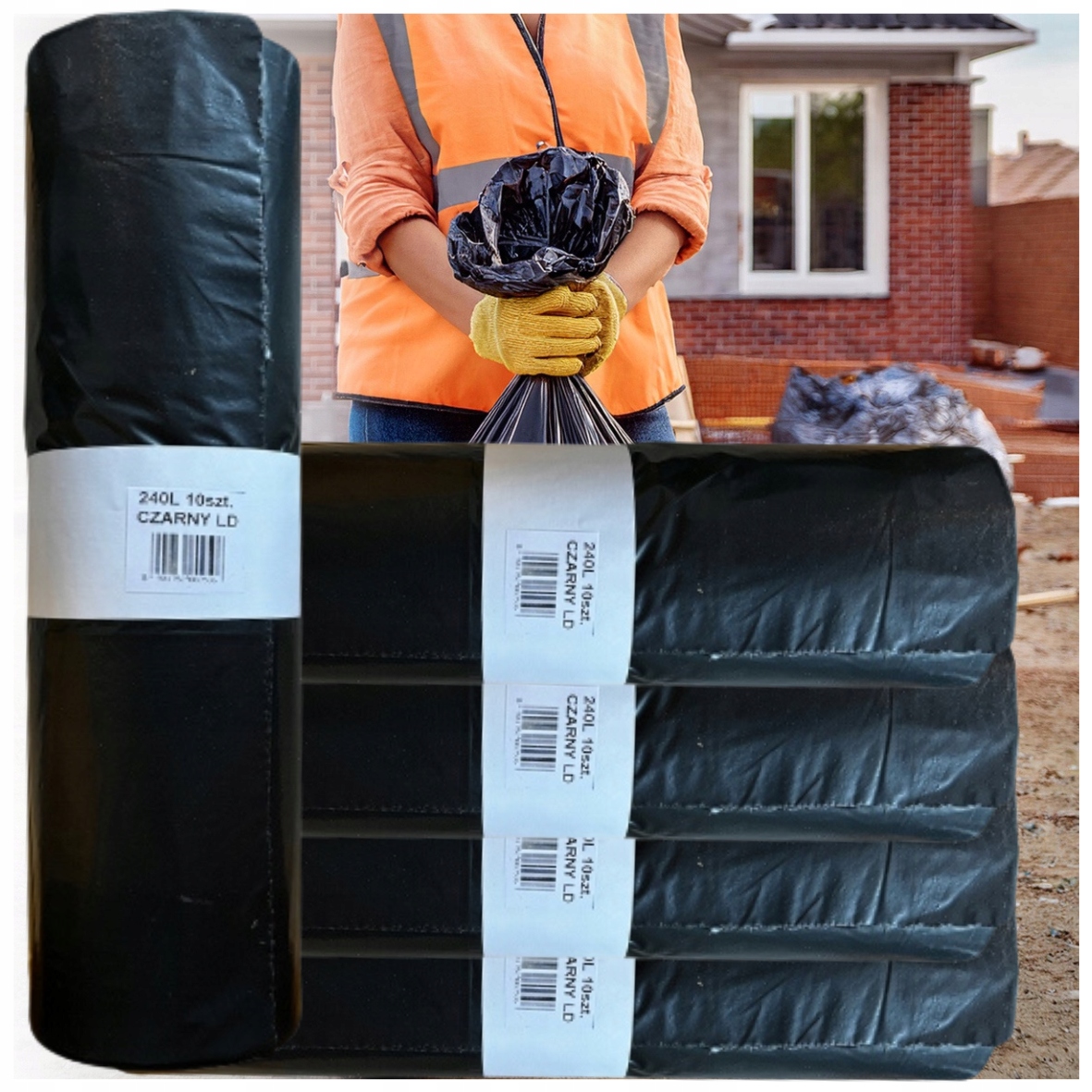 Levně Pytle na odpadky 240L stavební 5 rolí profesionální extra silné 40µm
