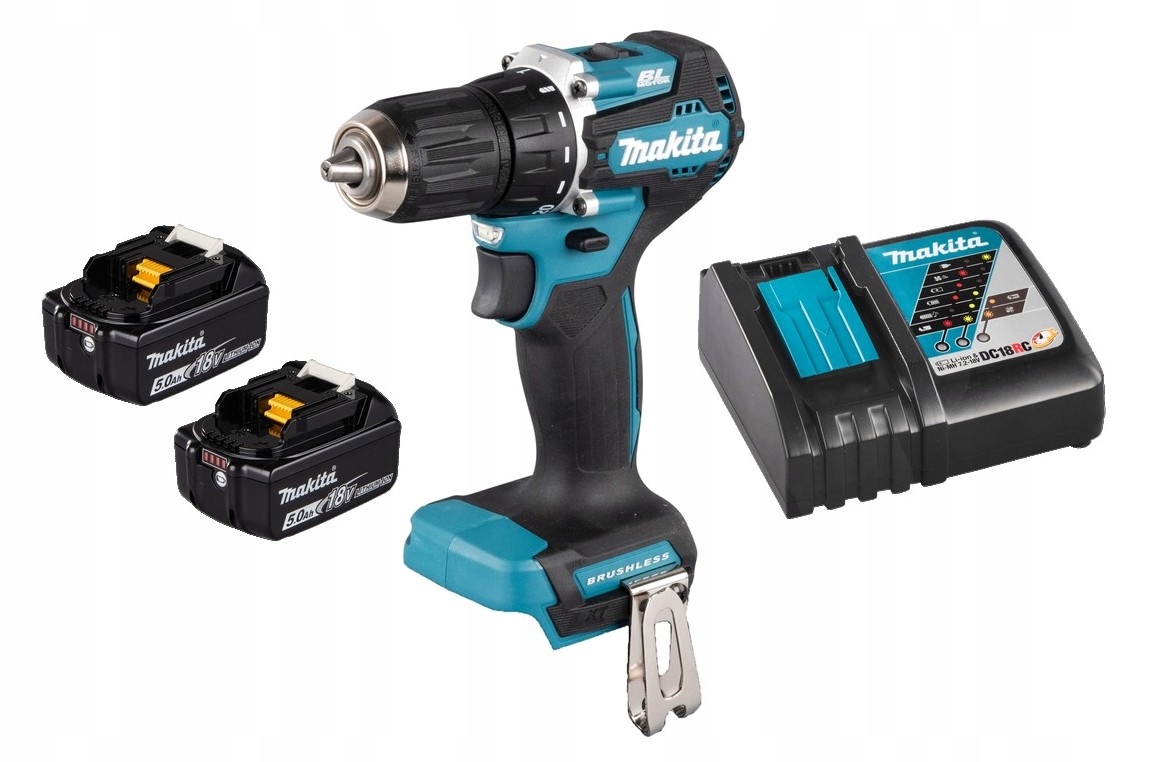 Makita Akumulatorowa Wiertarko Wkrętarka LXT18V 2x5Ah BL1850 DC18RC DDF487Z