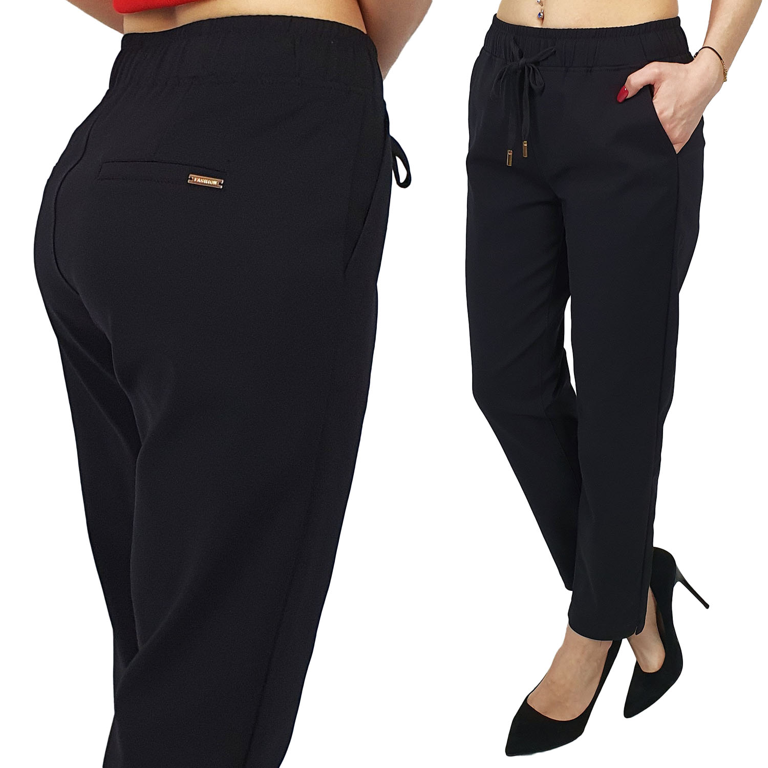 ELEGANCKIE DAMSKIE SPODNIE GUMKA 7/8 Plus-Size Marka Dunakeszi