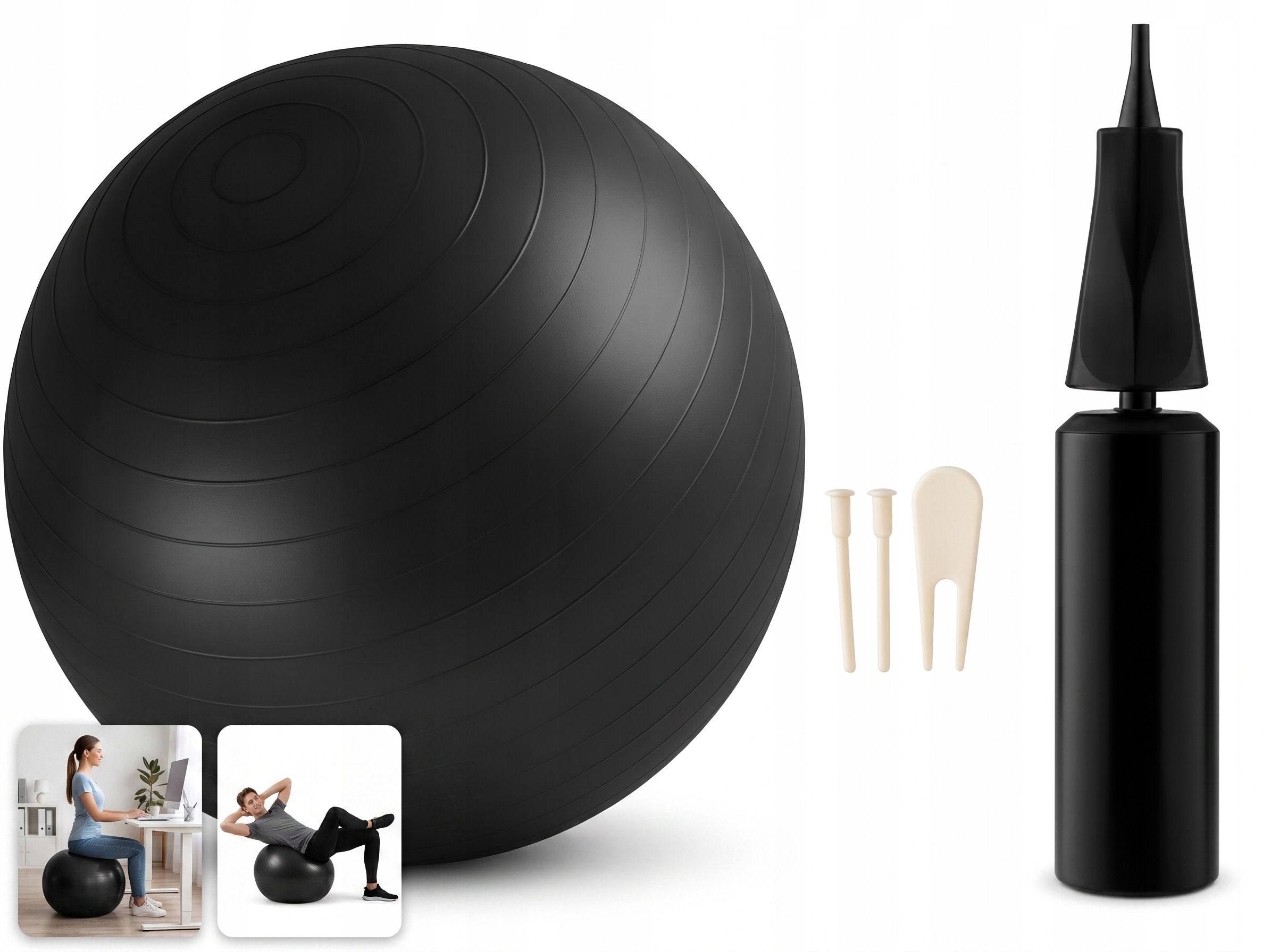 Piłka rehabilitacyjna czarna 65 cm z pompką Pvc anti-burst Fitness