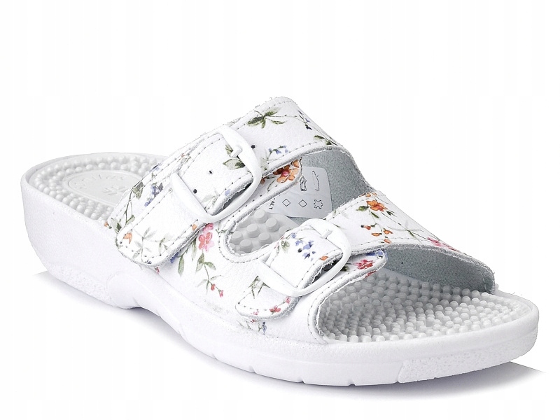 Klapki damskie skórzane medyczne białe fakirki masujące z kolcami Nadia 37