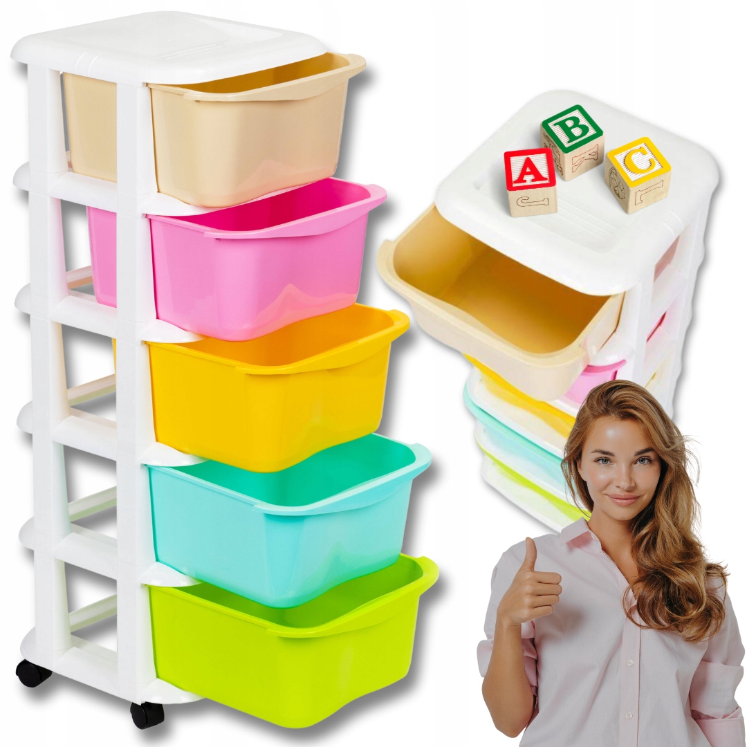 PLASTIKOWY POJEMNIK REGAŁ SZAFKA NA ZABAWKI SZUFLADY 5 PÓŁEK ORGANIZER