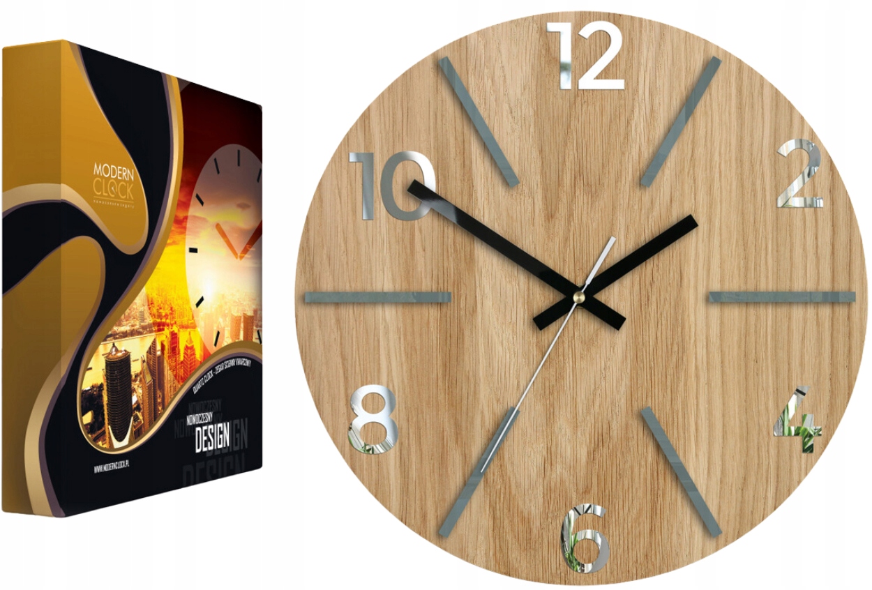 Nástěnné hodiny Dubový akrylový Aksel Wood Grey Mirror Kulatý