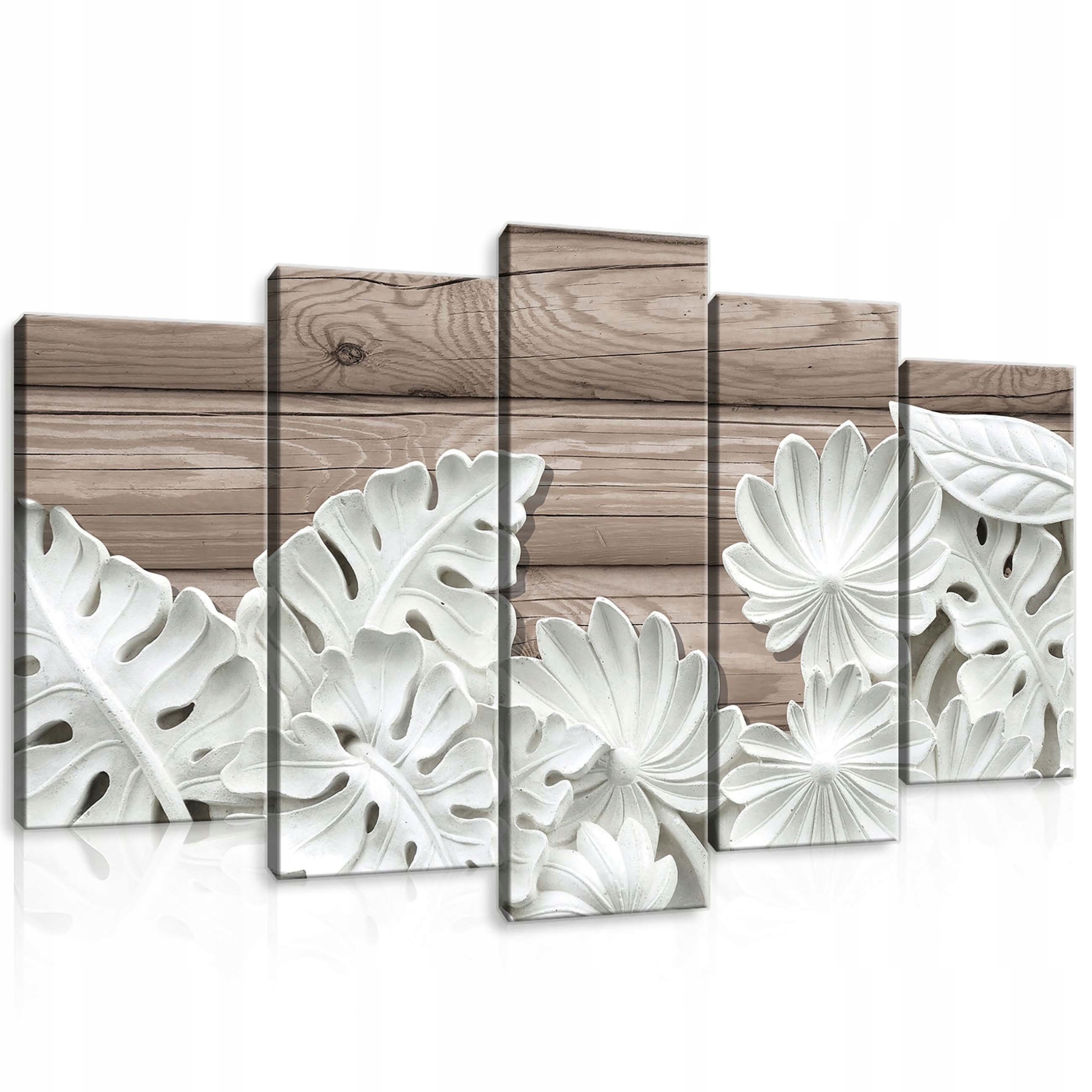 Obraz 100x60 Květiny reliéf bílé listy dřevo příroda elegance minimalismus