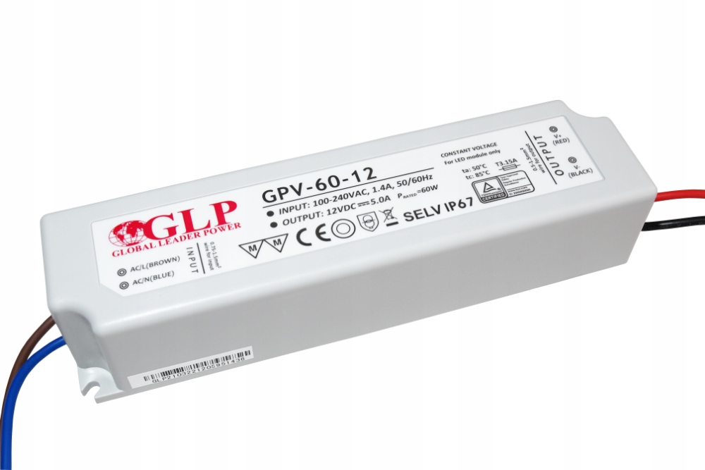 

Zasilacz 12V 60W 5A wodoodporny do taśm Led IP67