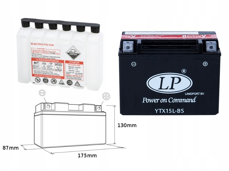 Landport Batéria YTX15L-BS (ma LTX15L-BS) 12V 12AH 175X87X130 Bezúdržbový