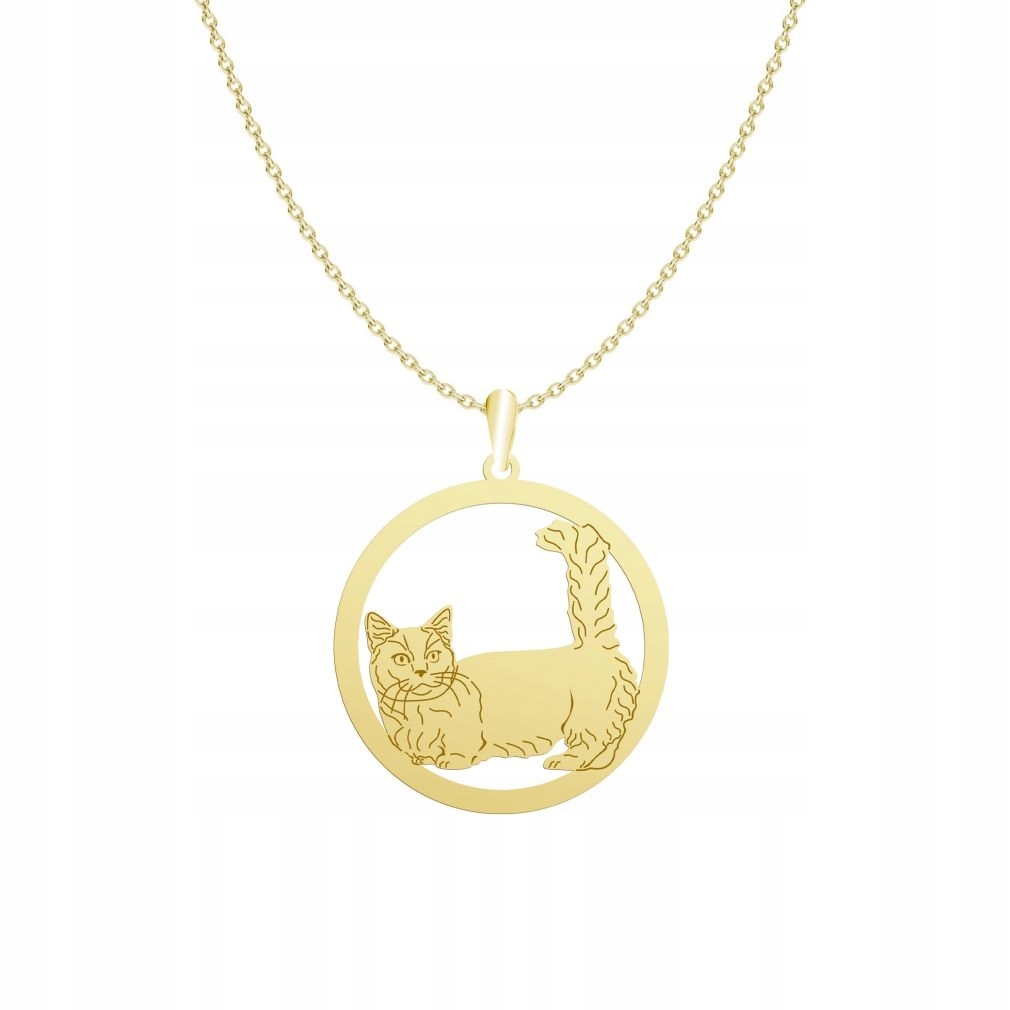 Zlatý náhrdelník s kočkou Munchkin 925 Řetízek Žena Dárek Gravírování