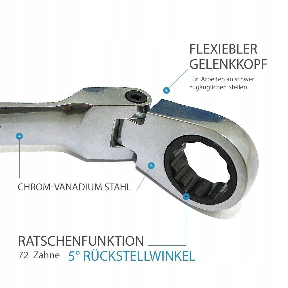 KLUCZE PŁASKO OCZKOWE Z GRZECHOTKĄ ŁAMANE ZESTAW Rodzaj klucza płasko-oczkowy