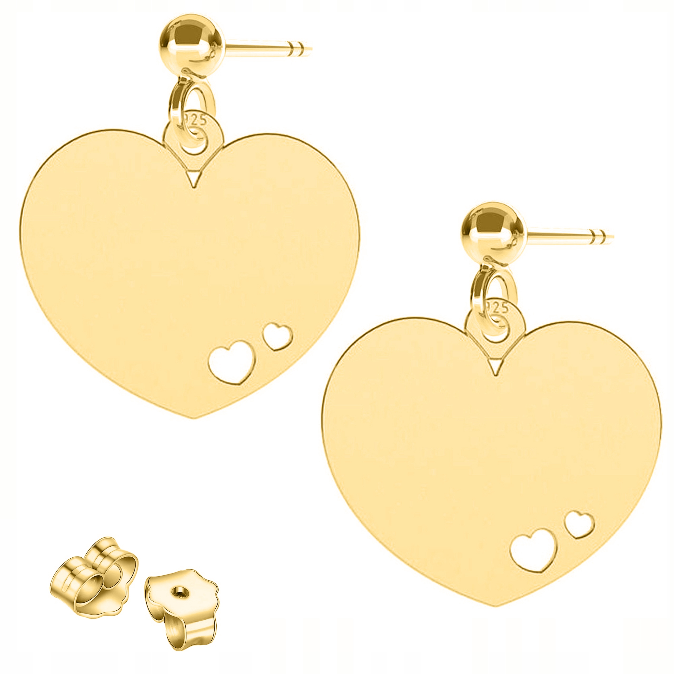 Zlaté Náušnice Srdíčka Srdíčka Plech se srdíčkem Stříbro 925