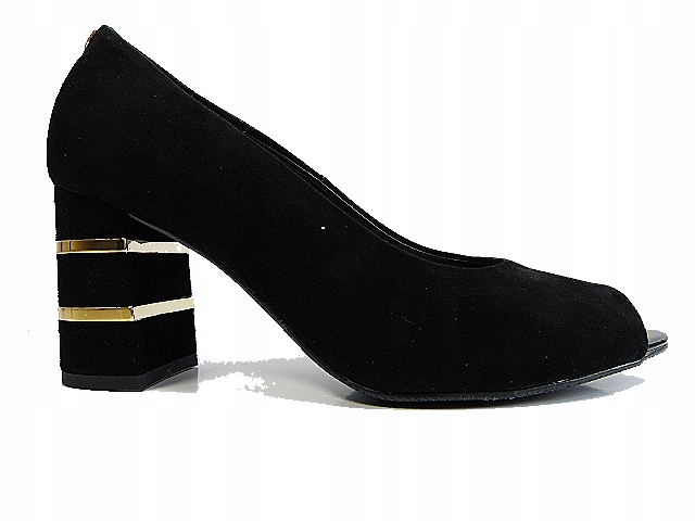 černé semišové kožené lodičky bez prstů, stabilní lodičky, podpatek Sala 37