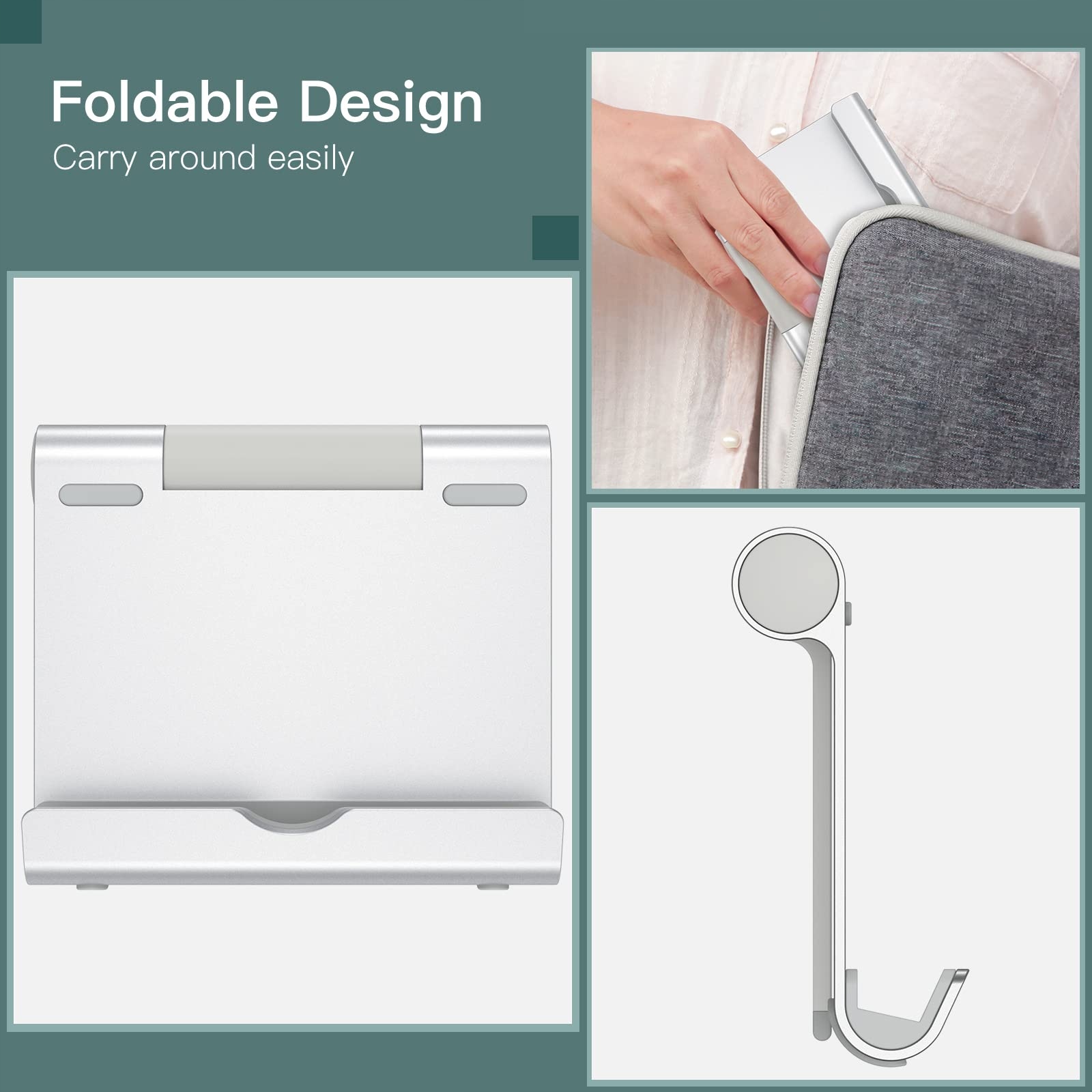 JETech Regulowany Stojak Na Tablet iPad Galaxy Tab Srebrny — miniatura 8