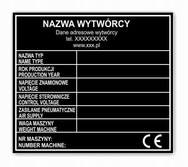 TABLICZKA ZNAMIONOWA CE 80x70mm GRAWER kolory 0,8MM PODKLEJANA TAŚMĄ