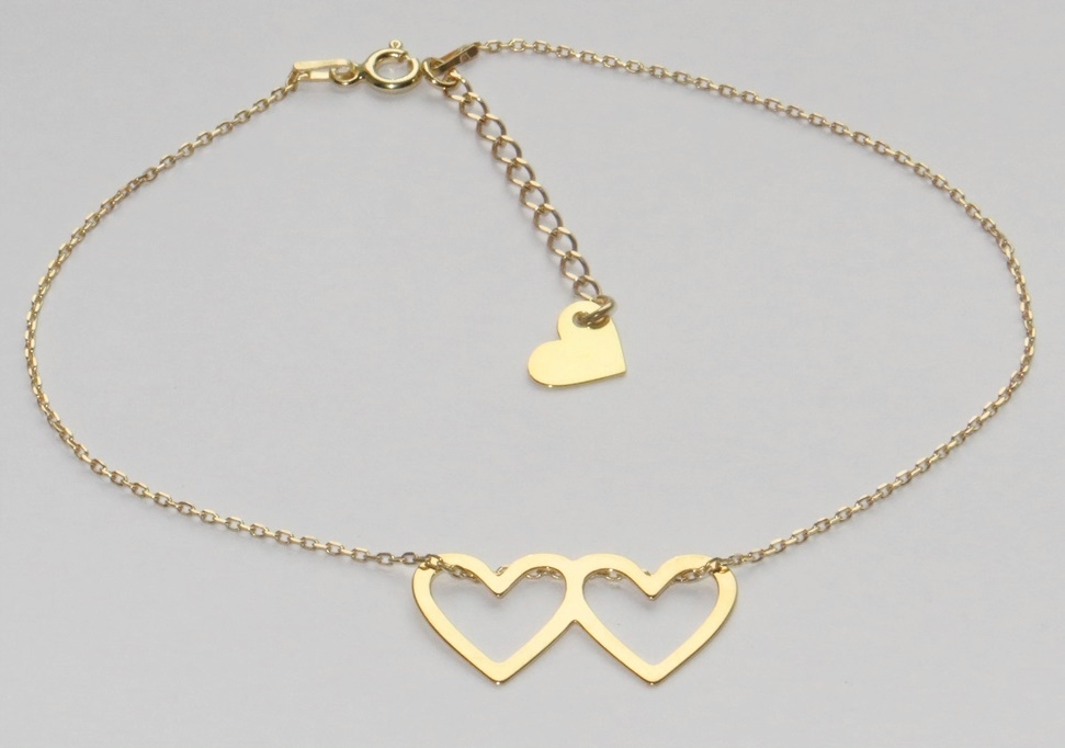 

Bransoletka srebro 925 złota 2serca na nogę 23cm