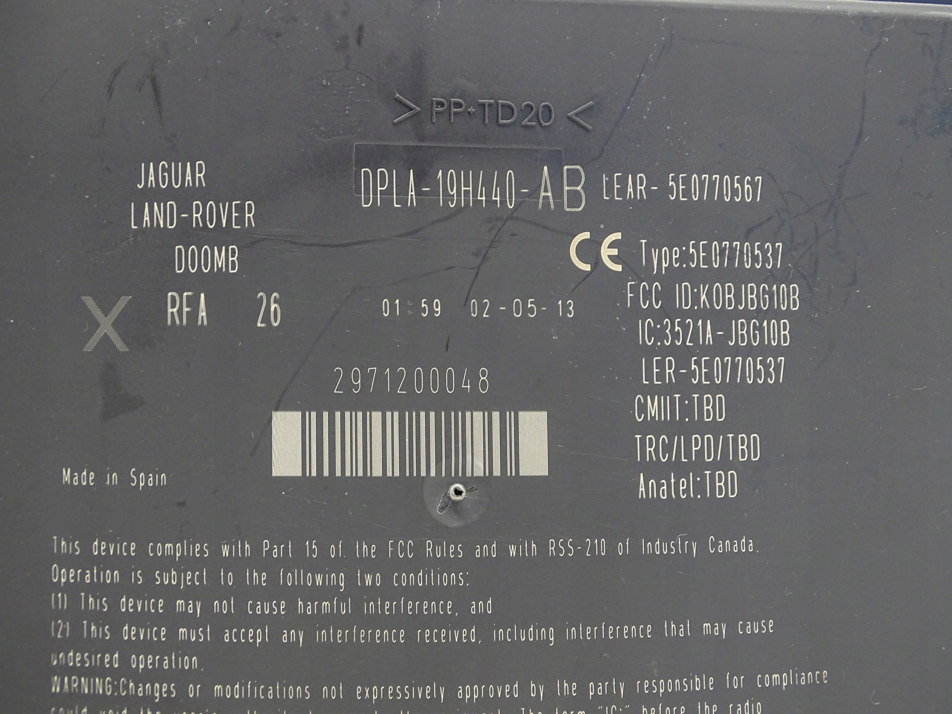 modulo Controllo KEYLESS JAGUAR XF DPLA-19H440-AB