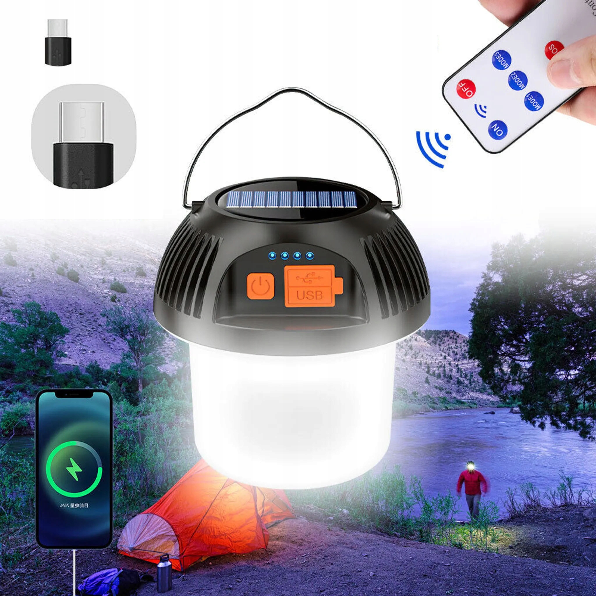 LAMPA ŚWIATŁA SOLARNA POWERBANK TURYSTYCZNA 3TRYBY Model LAMPKA