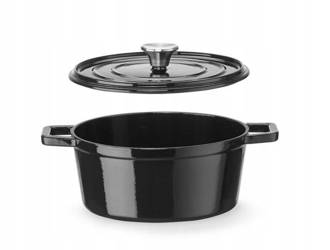 Smaltovaný litinový hrnec Hendi 3,7L Černý Kulatý Dušení