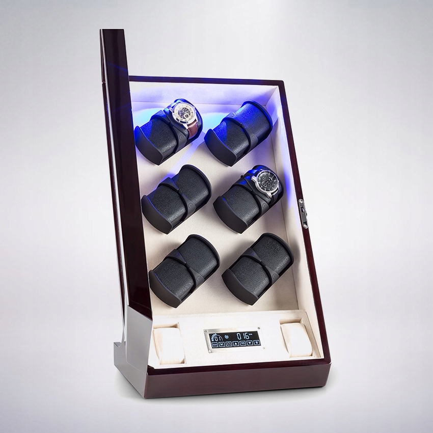 Klarstein rotomat gablota witryna drewniana obudowa 12 zegarków 3 tryby LED