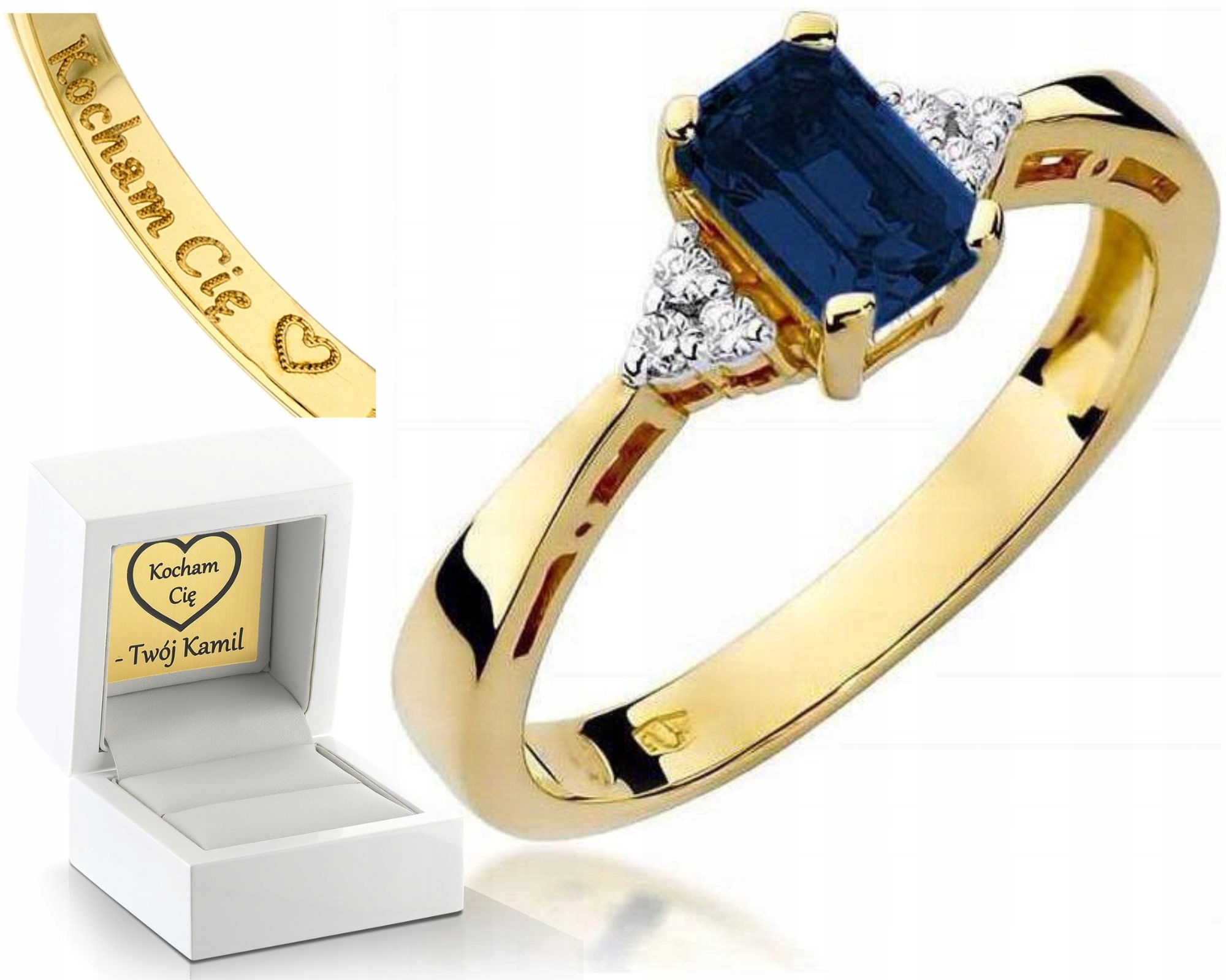 Zlatý Prstýnek Safírové Brilianty 585 Gravírování