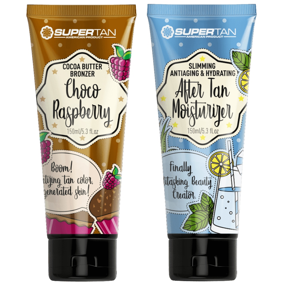 SUPERTAN CHOCO RASPBERRY 1x 150ml MOCNY BRONZER +GRATIS 150ml AFTER TAN