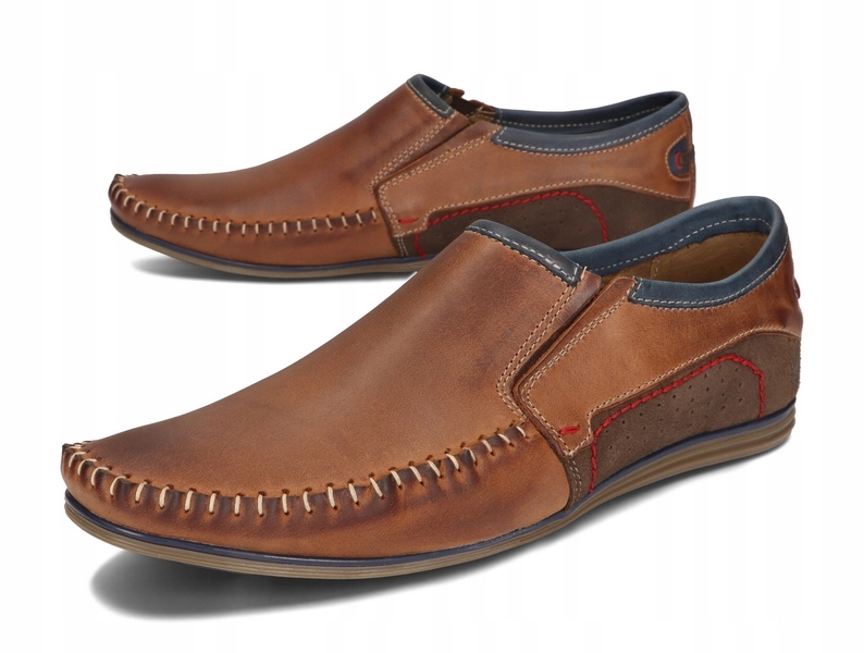 Mokasyny Skórzane Męskie Wsuwane Skóra Naturalna Brązowe 847/33 Rozmiar 44 Rozmiar 44
