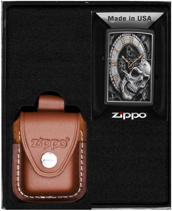 Sada Zippo Zapalovač Skull Clock Dárkový No2