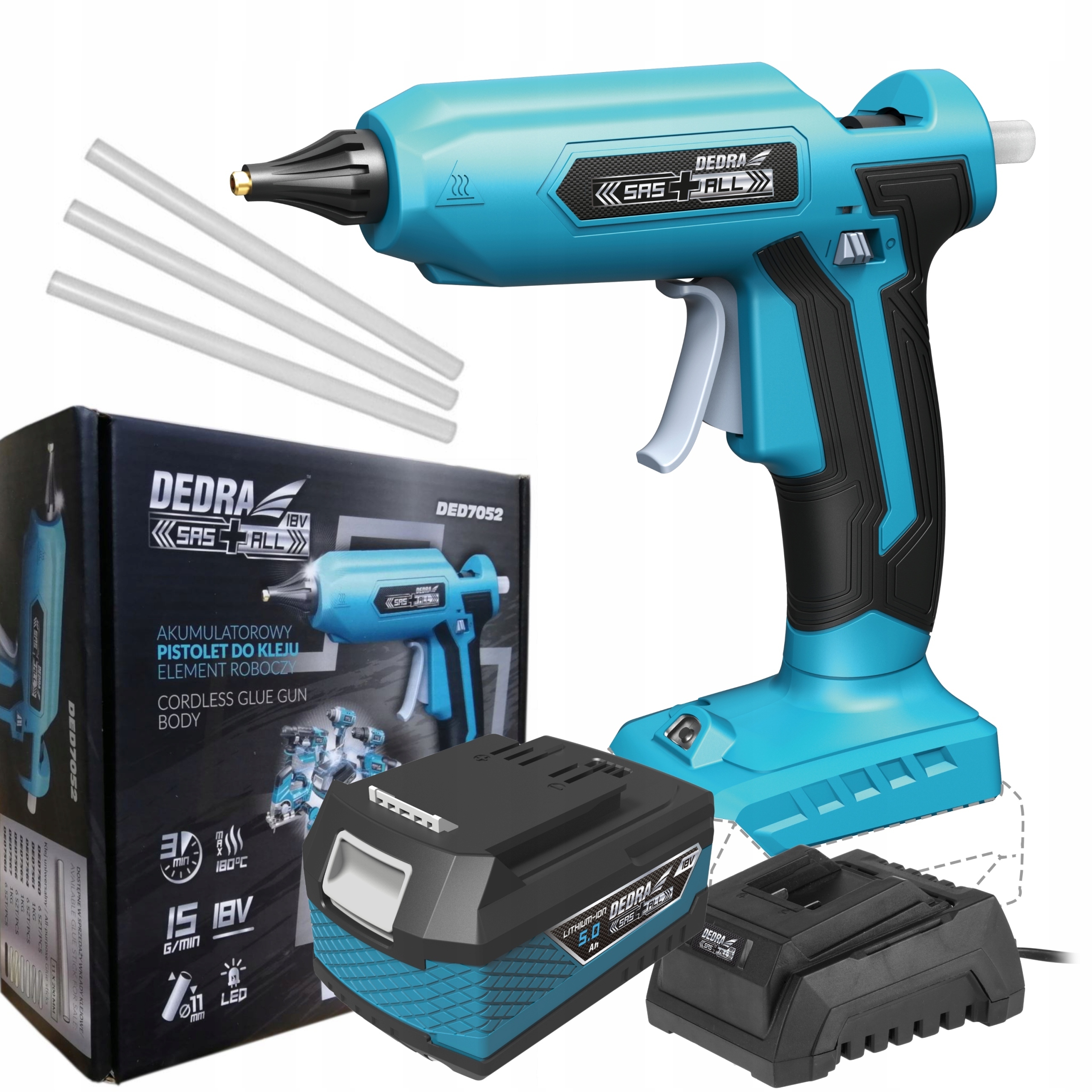 DEDRA PISTOLET DO KLEJU AKUMULATOROWY 18V + 5Ah