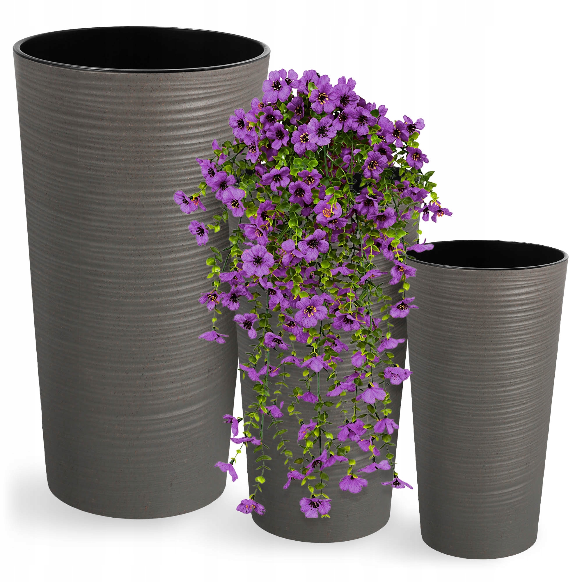 3 ks Květináč 37+47+57 cm Vložka Vysoký Velký Šedý Set