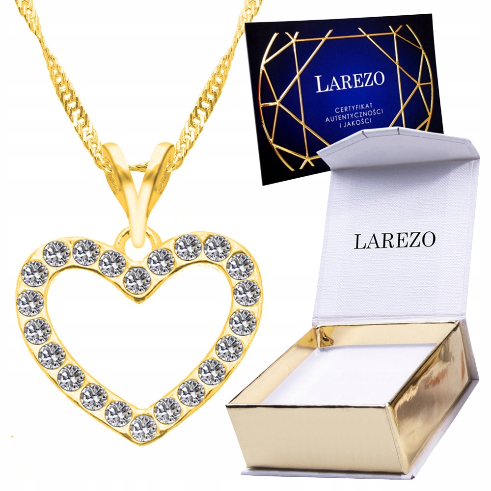 Zlatý náhrdelník 925 Zlaté srdce s zirkony Lesklé Zirkony Pozlacený 24K