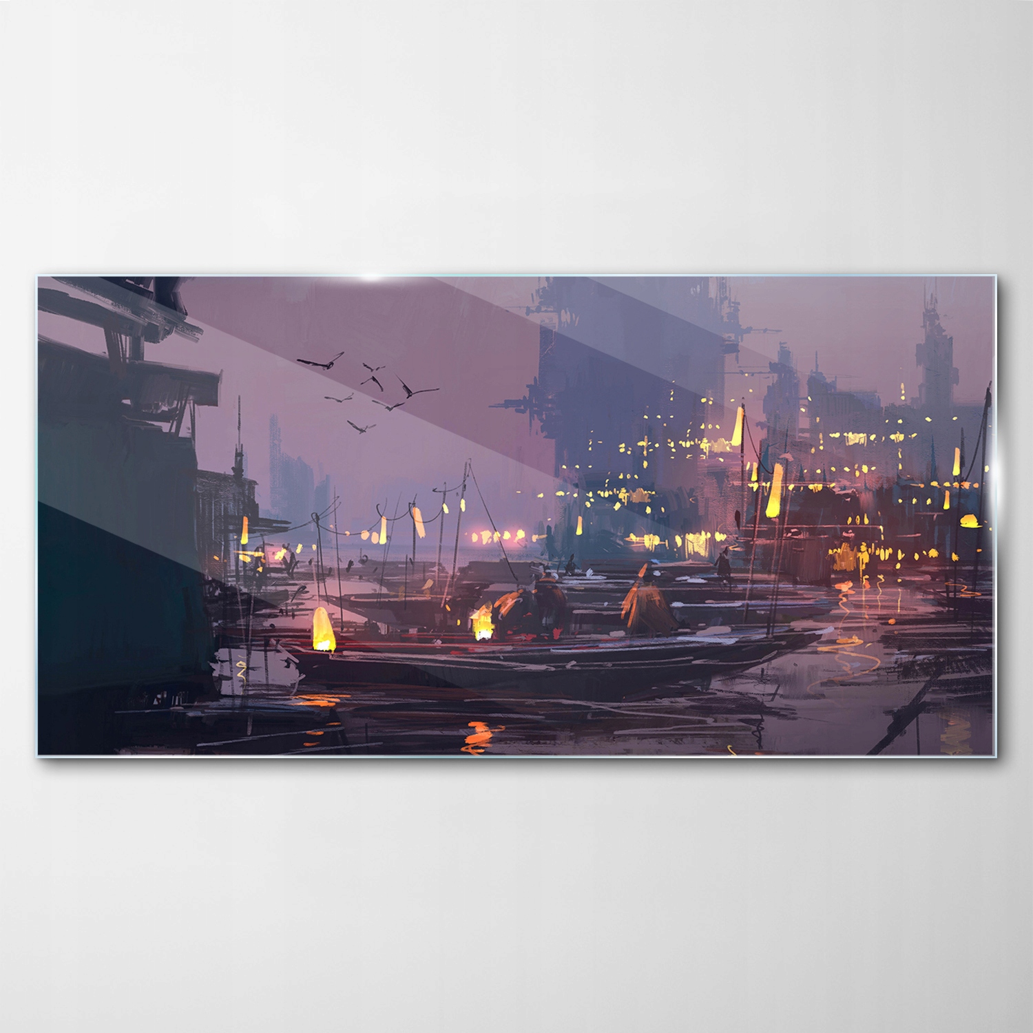 

Obraz Szklany Dekor Łódki Port Miasto Noc 140x70
