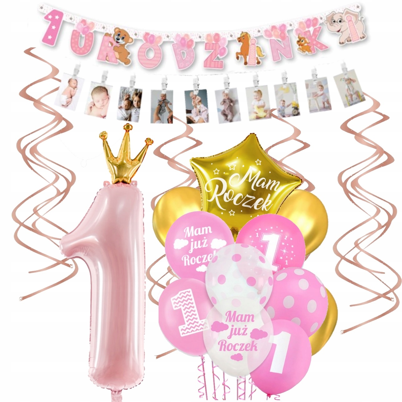 

Zestaw na roczek balony lampki Led baner urodziny