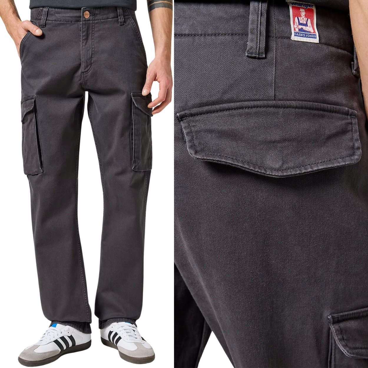 Wrangler Casey Jones Cargo Faded Black látkové kalhoty kapsáče W31 L32