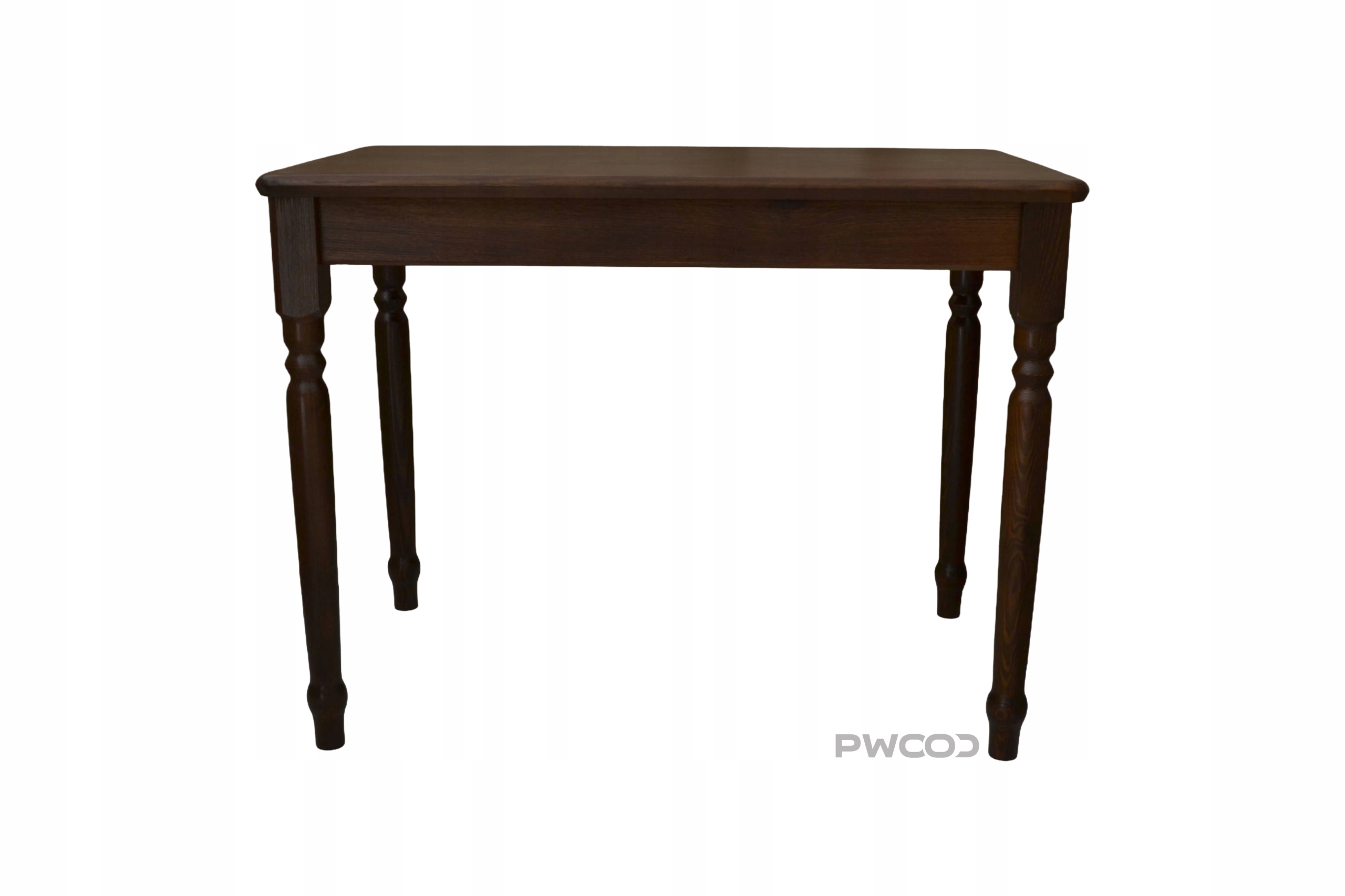 Dřevěný borovicový Stůl, barva ořech, soustružený, 80x80 cm