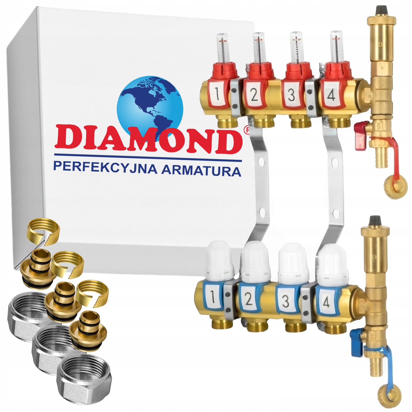 Rozdeľovač 4 Okruhov Podlahového Vykurovania Pre Mosadznú Podlahovú Krytinu Diamond