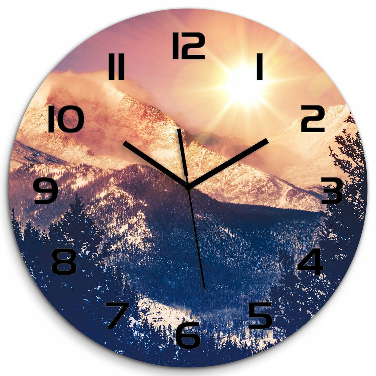 

Nowoczesny szklany zegar Słońce nad górami fi 60cm