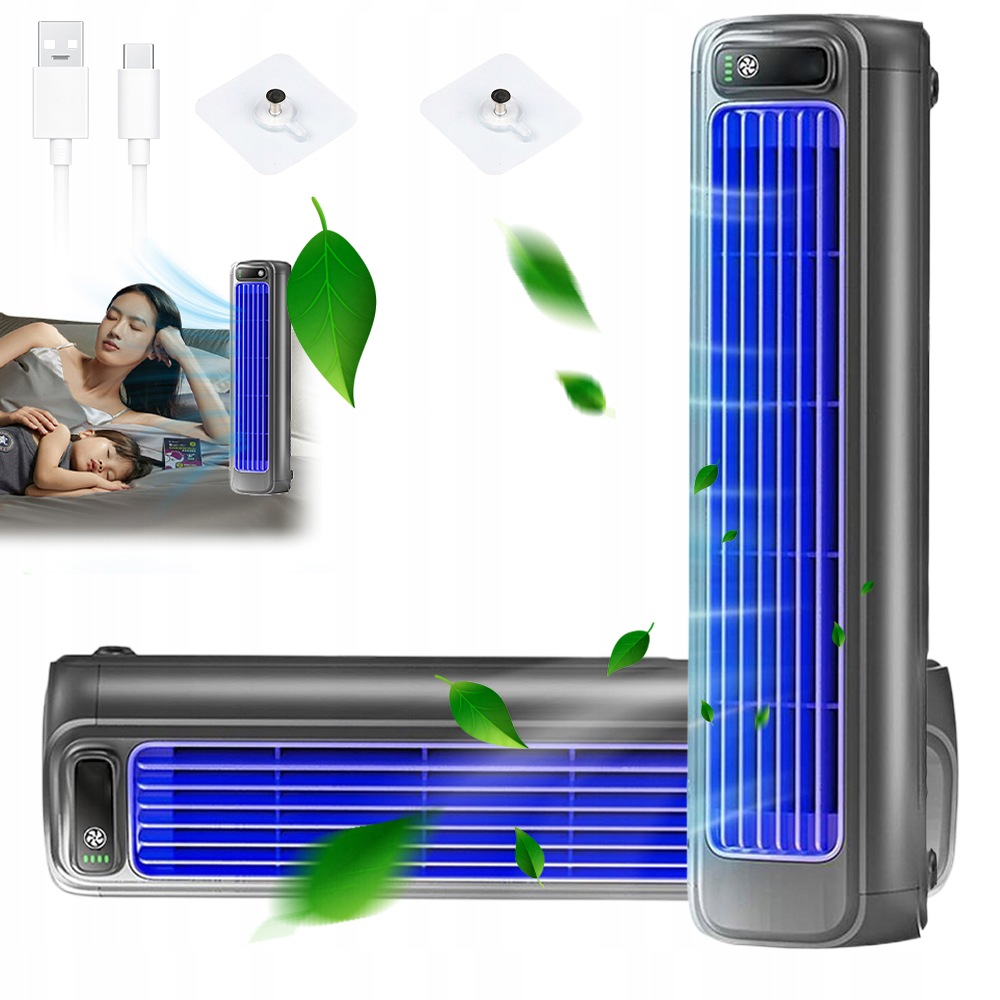 Stolní Věžový Ventilátor Přenosný Tichý 3 Rychlosti Akumulátor 2000 Mah