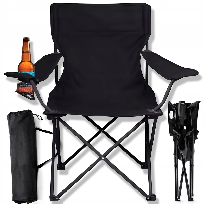 KRZESŁO SKŁADANE Z POKROWCEM TURYSTYCZNE OGRODOWE PLAŻOWE WĘDKARSKIE CZARNE