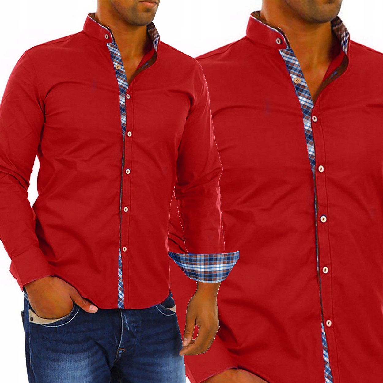 Pánská košile Stojka Mřížka Casual Bavlněná