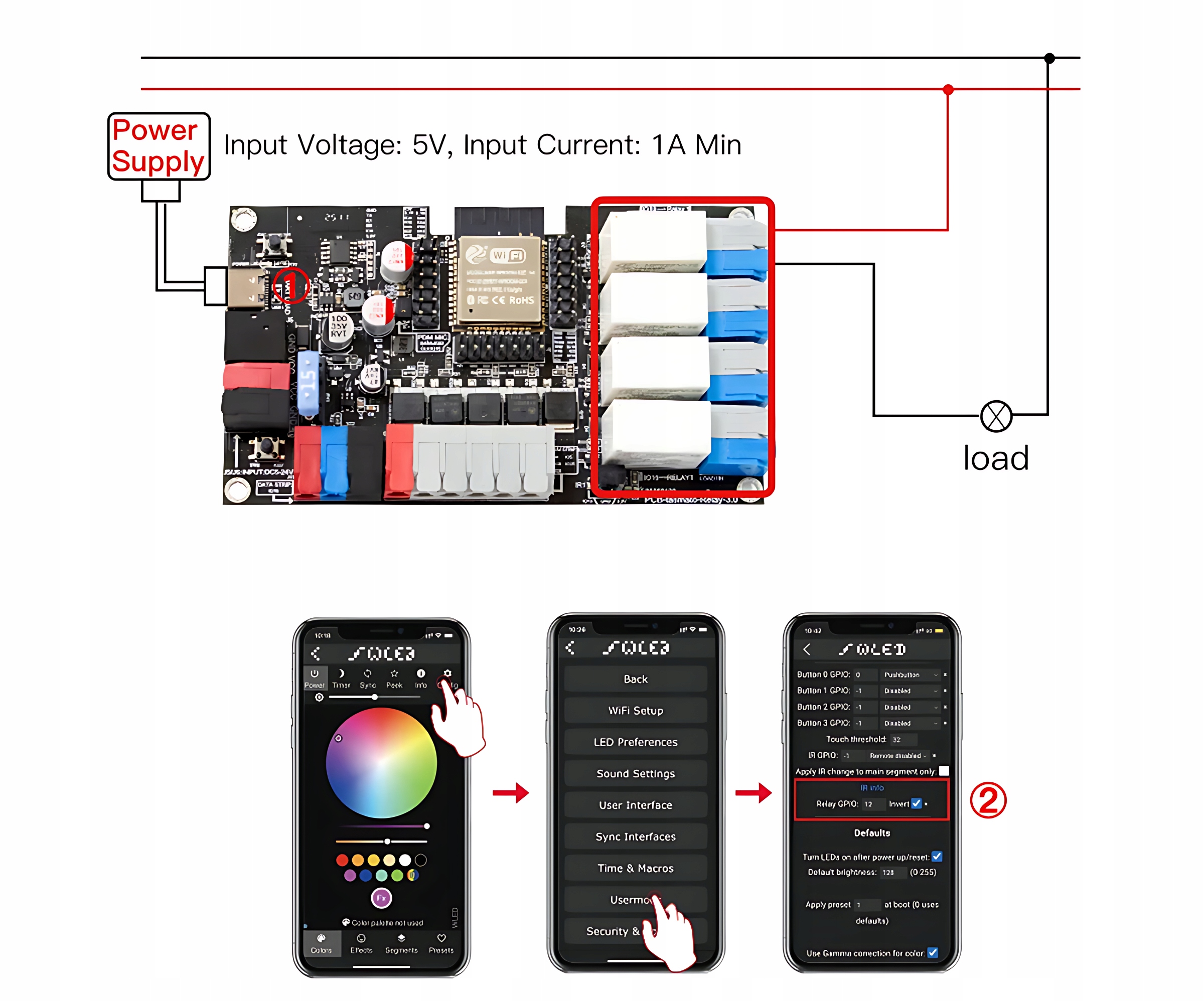 Płytka ESP32 WLED PWM 4x Przekaźnik IR Mikrofon Tasmota Home Assistant RPi Marka pcblab.io