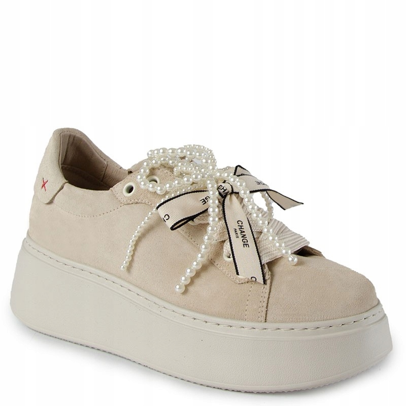 Chebello 4726 Béžové Kožené Tenisky S Ozdobou 38