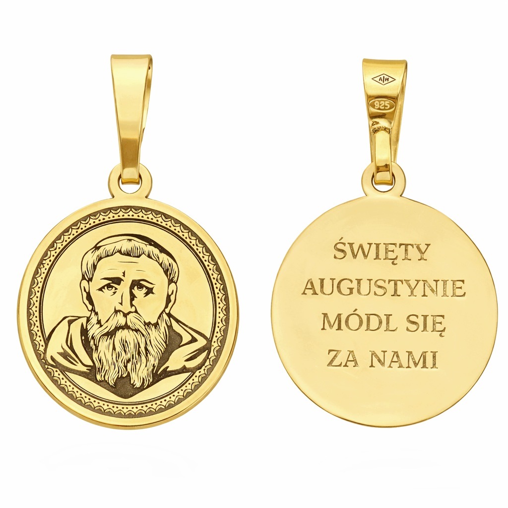 Stříbrný medailon Ag 925 pozlacený Svatý Augustin MDC108G