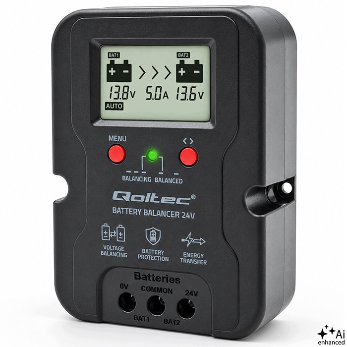 Balancér napětí akumulátorů 24 V Qoltec 2 x 12 V 5A LCD Agm Gel LiFePO4