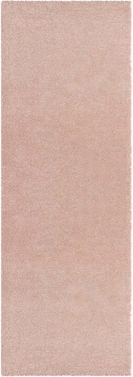 Růžový tlustý koberec typu shaggy, běhoun, jednobarevný vzor 80x200 cm