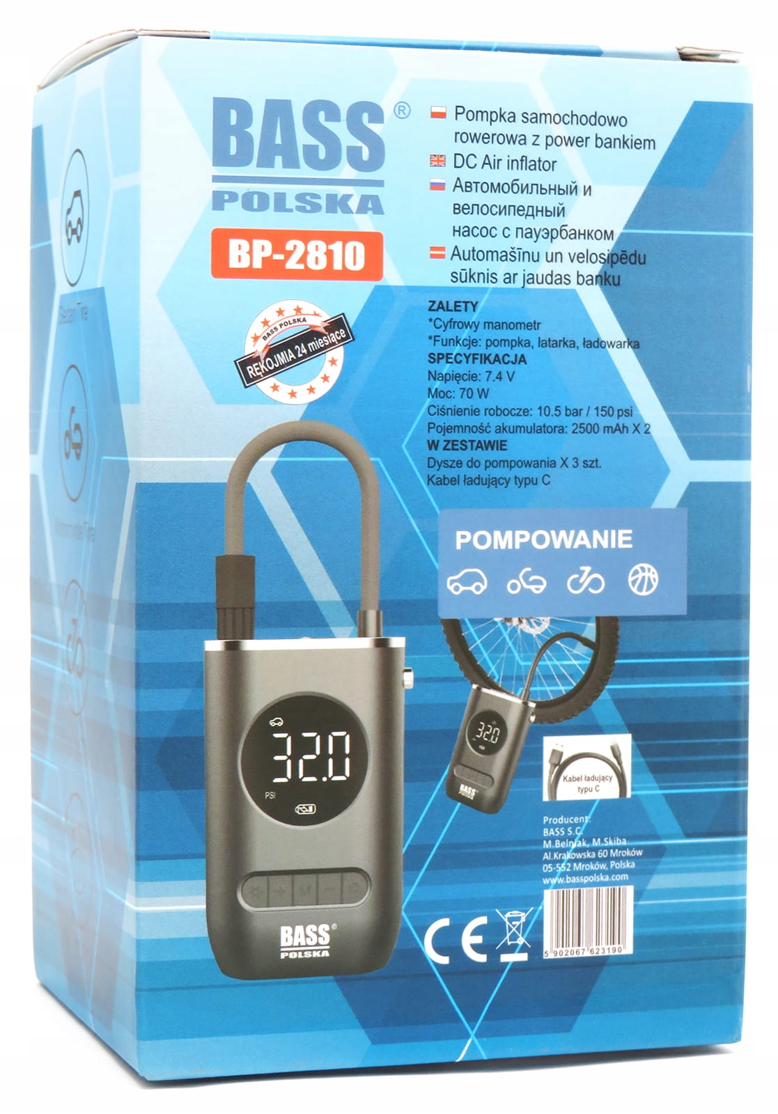 ELEKTRYCZNA POMPKA ROWEROWA KOMPRESOR DO ROWERU Długość 12 cm