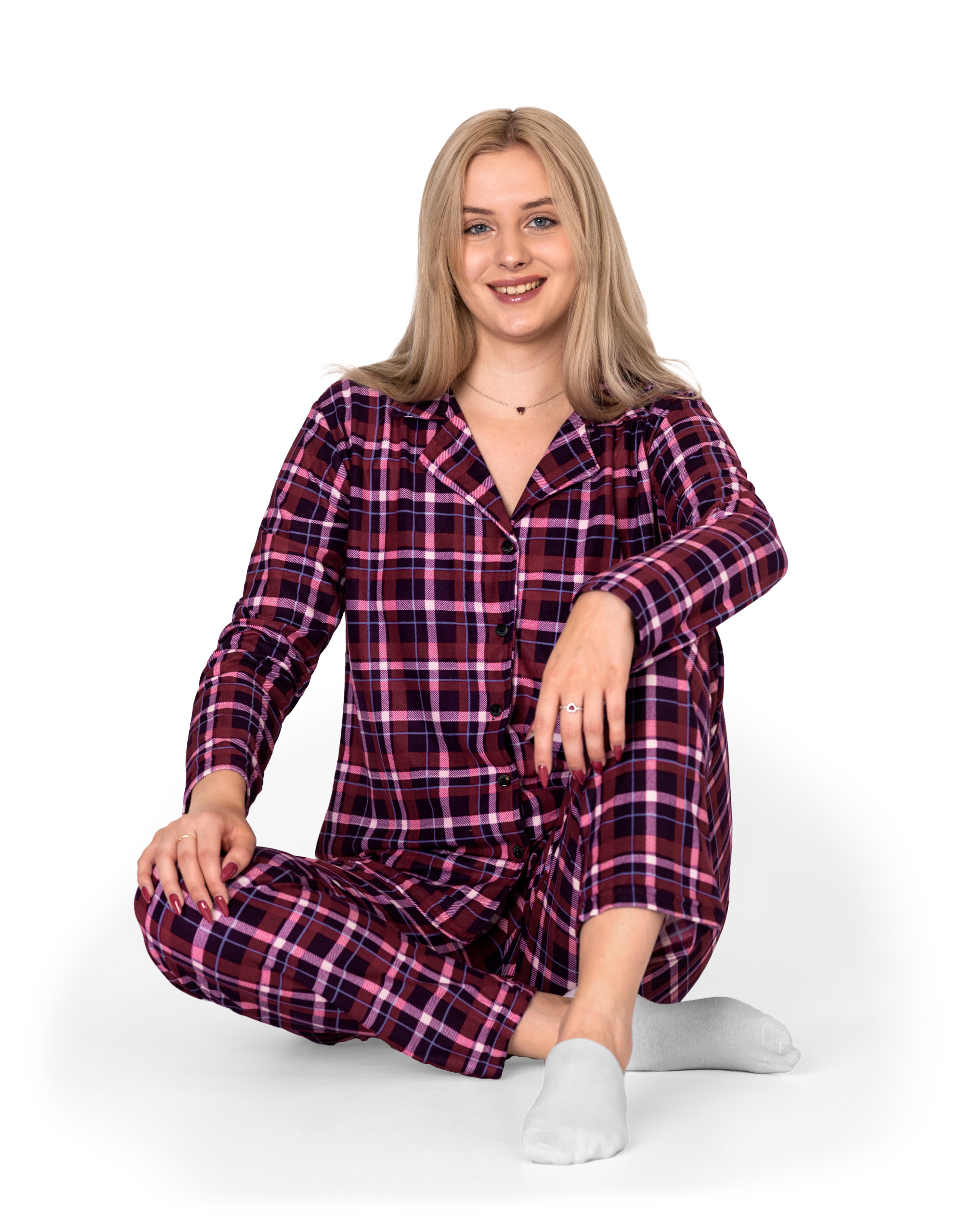 Gruba Ciepła Piżama Bawełniana Damska Ocieplana Koszula Spodnie Zimę 3727 L