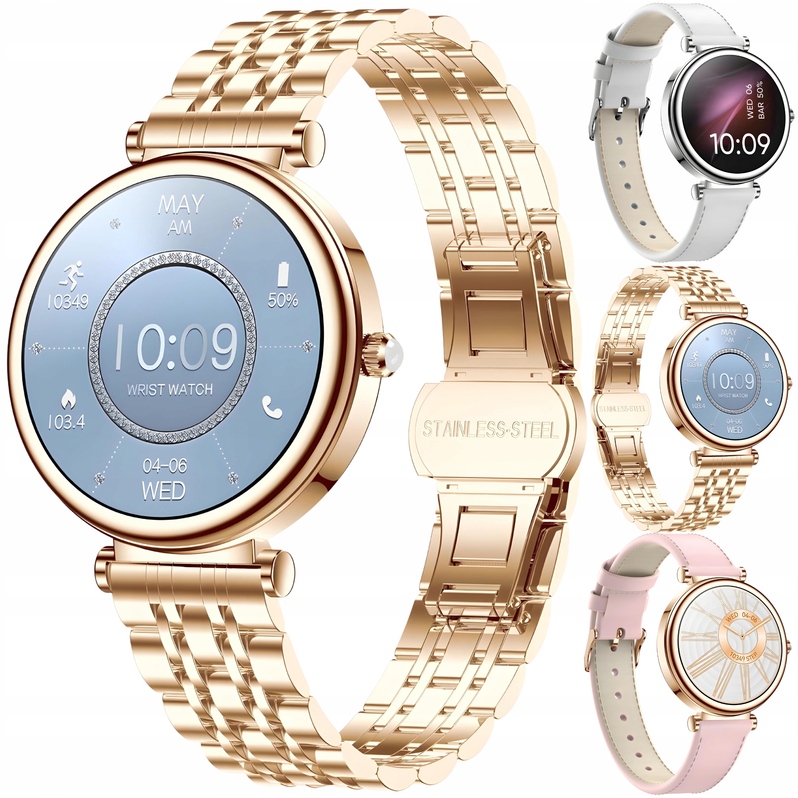 SMARTWATCH ZEGAREK DAMSKI LUXURY CIŚNIENIENIOMIERZ ROZMOWY SPORT MENU PL