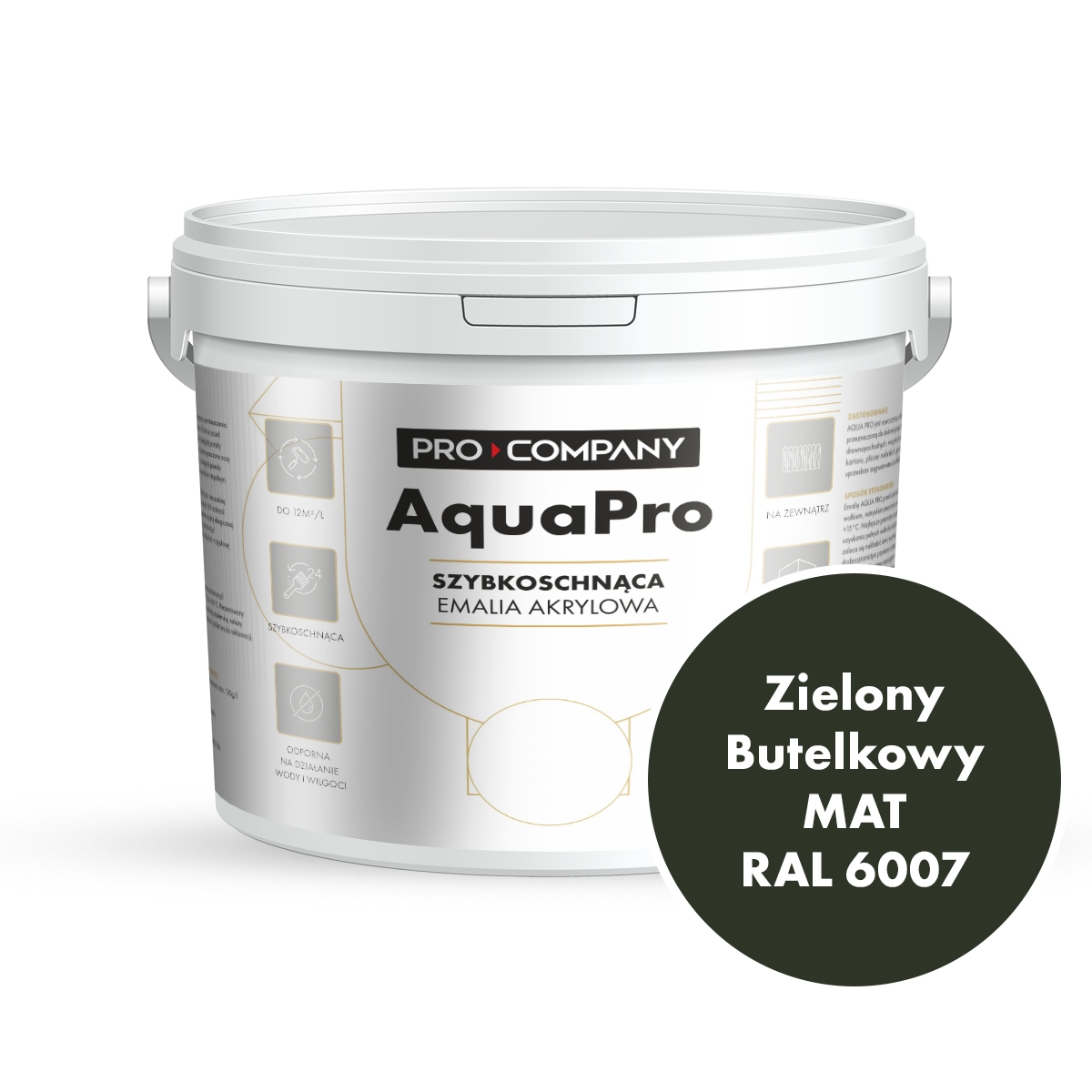 Aqua Pro Emalia Akrylowa Szybkoschnąca 9L Zielony Butelkowy Mat Ral 6007