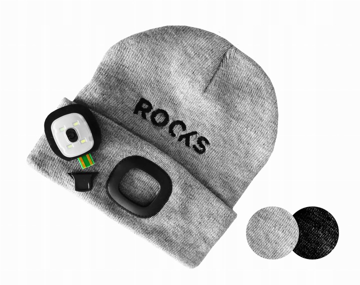 Czapka z Latarką Led Rooks Ładowanie USB Szara Kolor szary